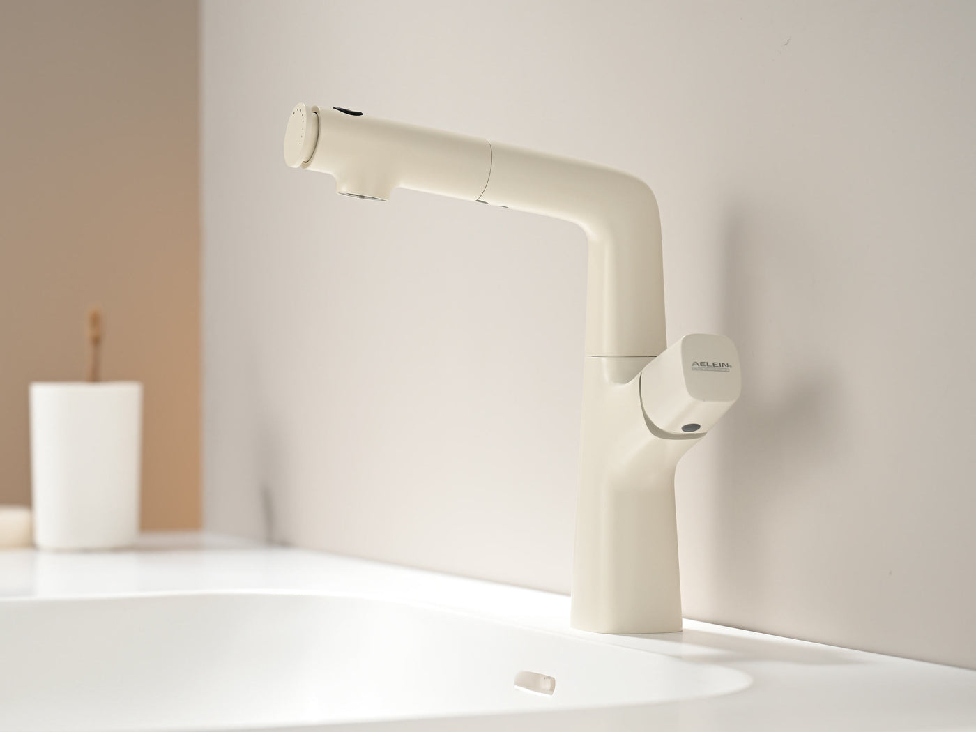 Multi-Finish Pull-Out Lift Basin Faucet with Upward Rinse Spray