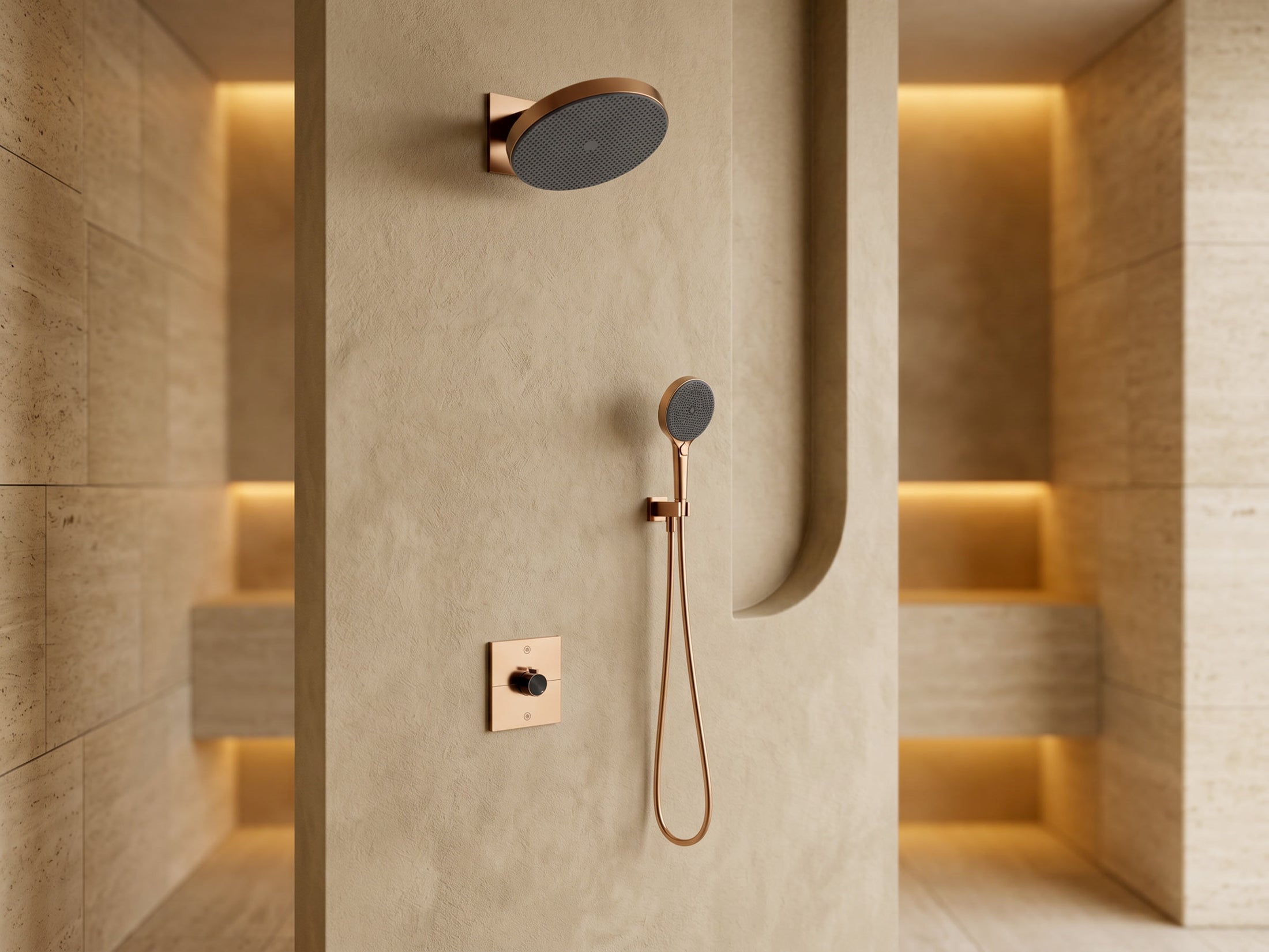 Rose Gold 2-Function Concealed Shower System without Shelf