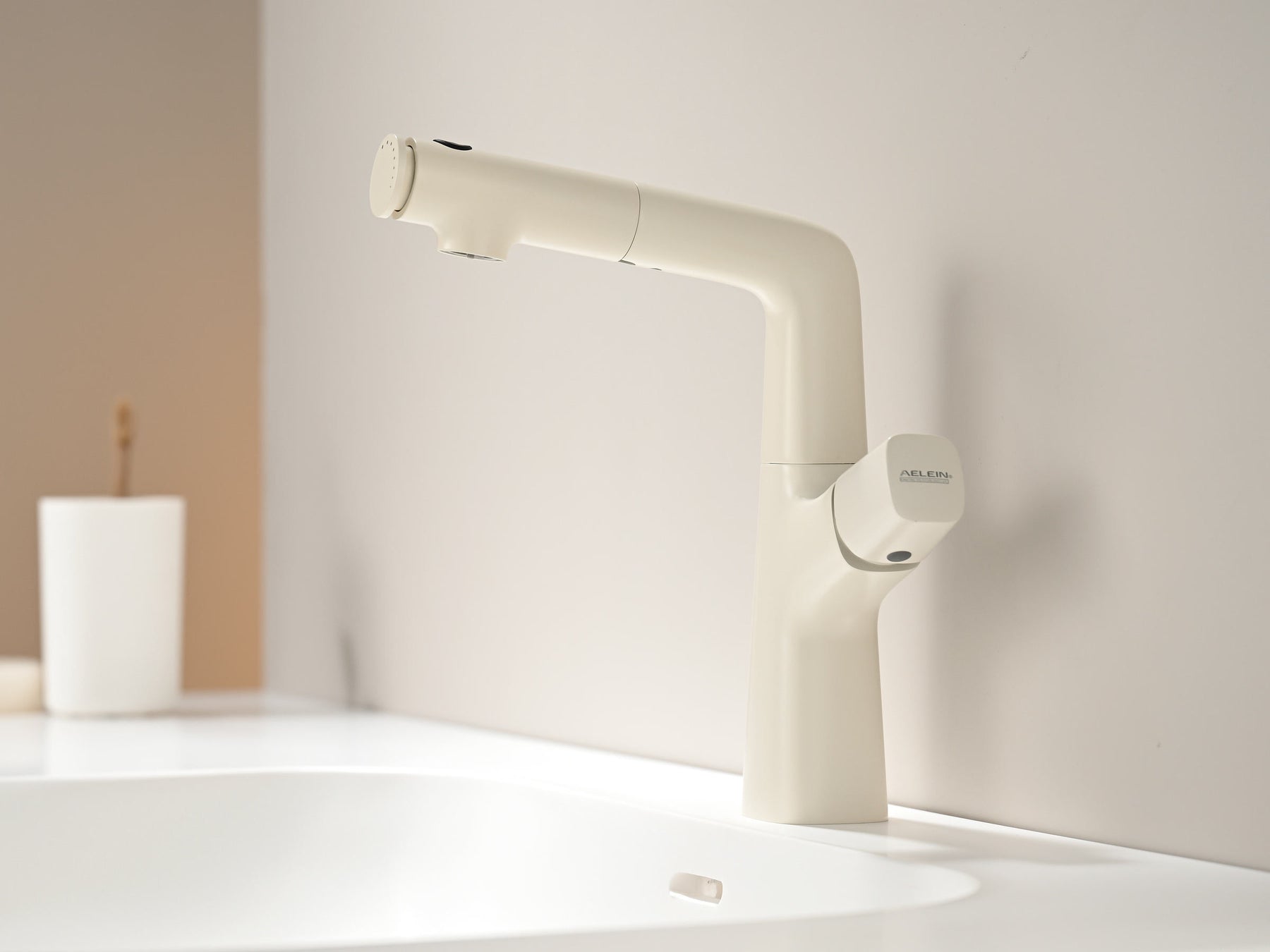 Multi-Finish Pull-Out Lift Basin Faucet with Upward Rinse Spray