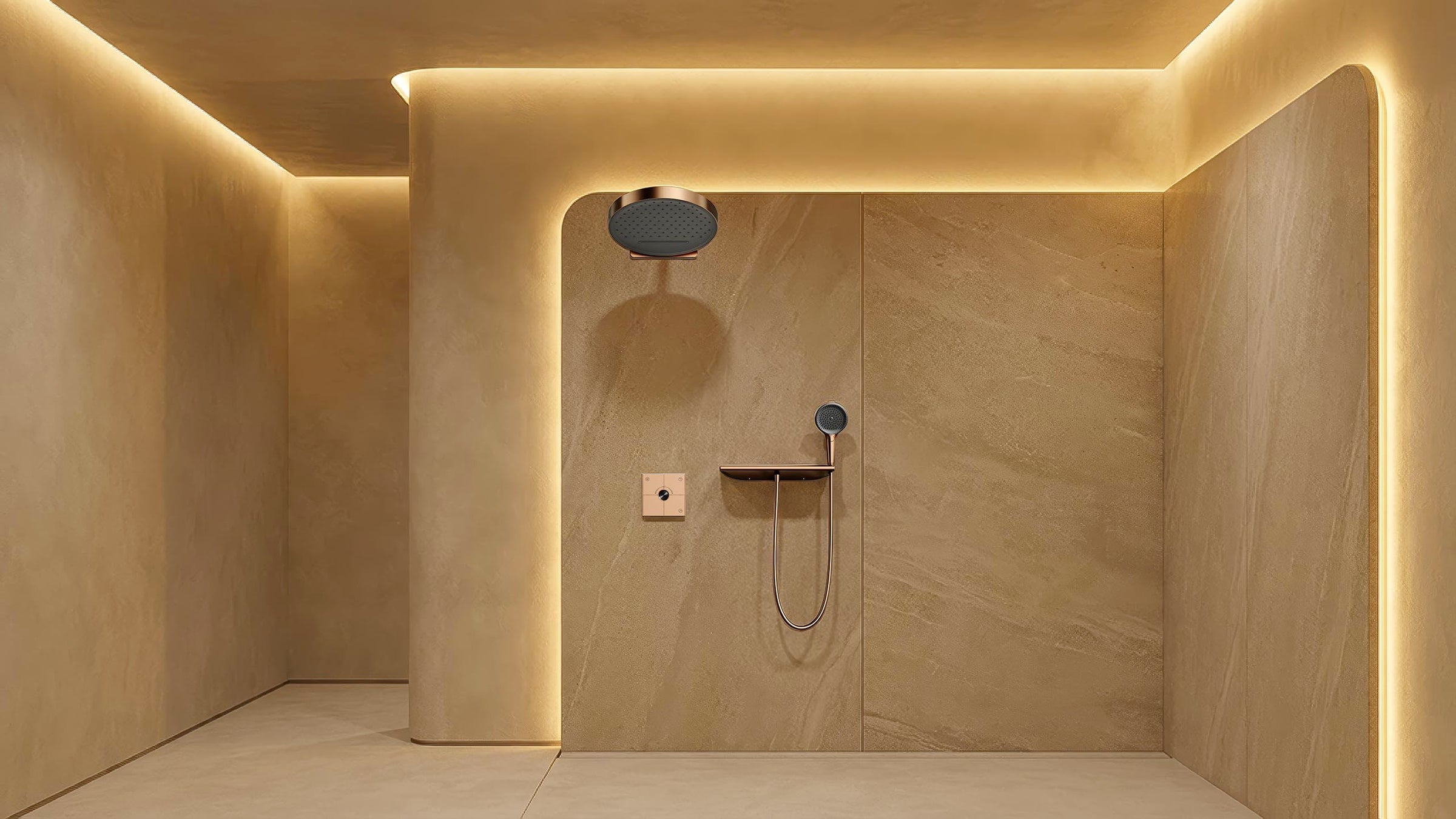 AELEIN concealed shower system in a modern bathroom project.