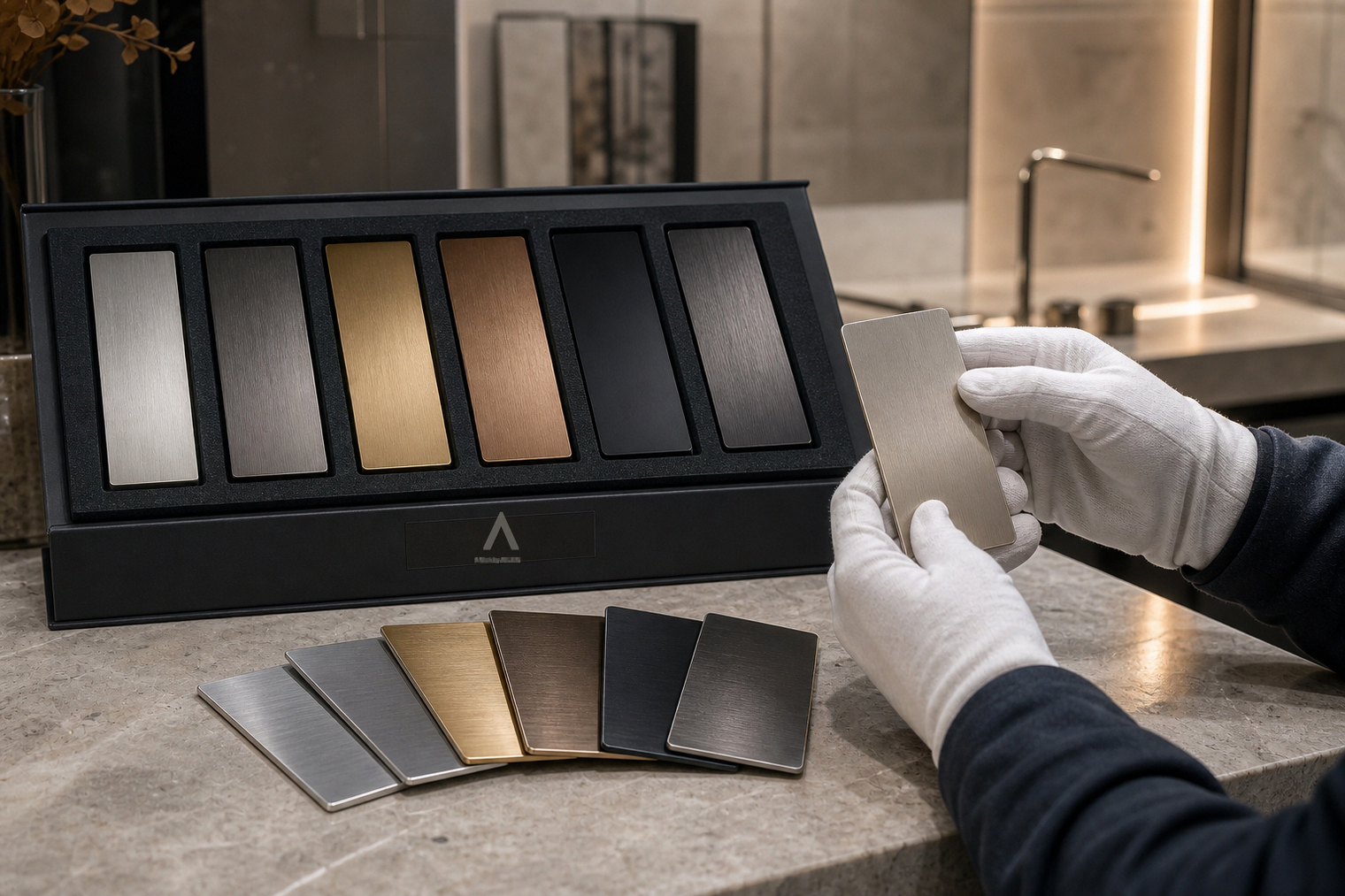 Bathroom project finish samples reviewed for specification and approval