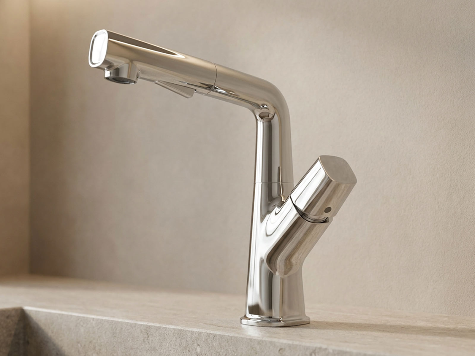 Multi-Finish Pull-Out Lift Basin Faucet with Upward Rinse Spray