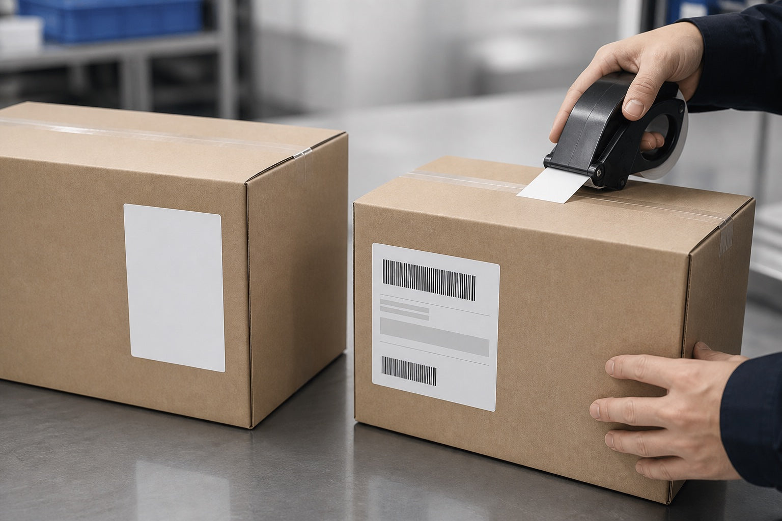 Plain outbound cartons with shipping mark and barcode label layouts