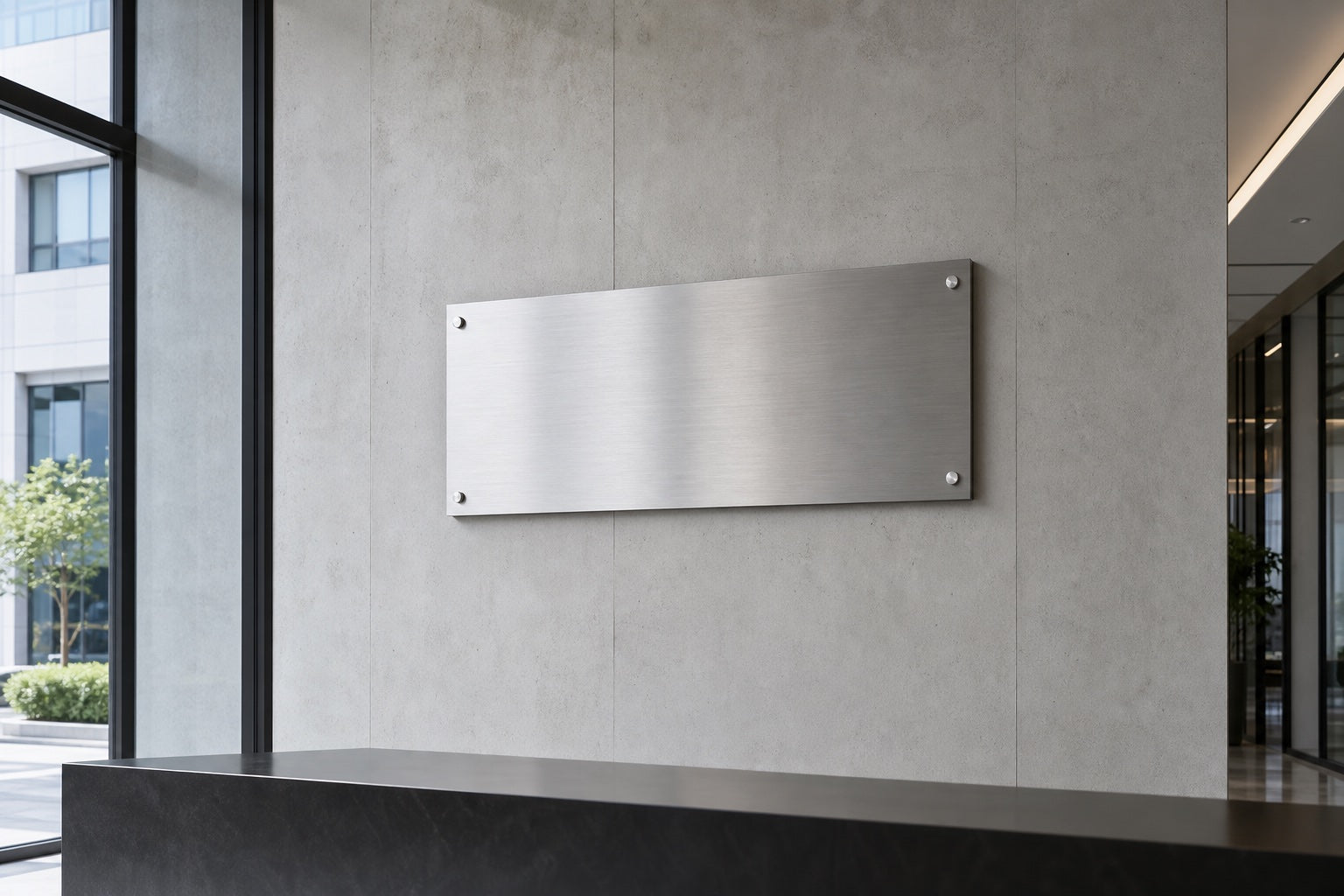 Factory reception nameplate presentation setting for company identity display