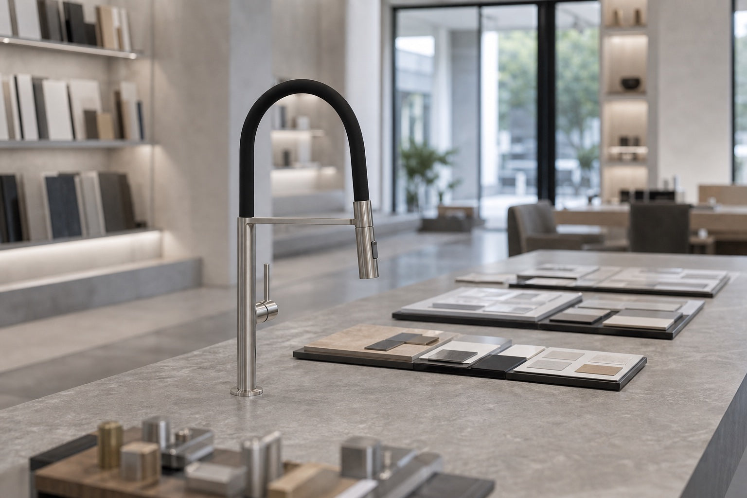 LC7 faucet displayed in a professional showroom and sample review setting