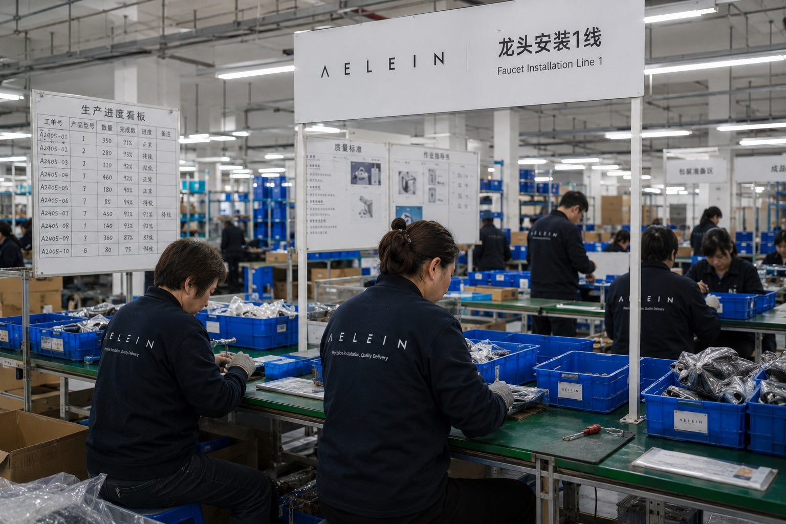 AELEIN OEM faucet program materials, custom finishes, packaging, and drawings